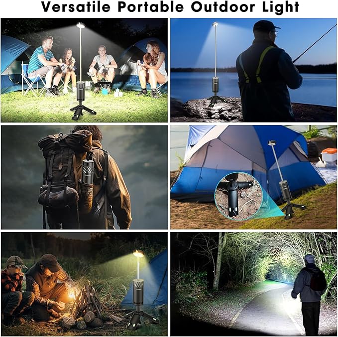 Camping Lights Rechargeable, Detachable Camping Lantern with Stand, Telescopic Waterproof Camp Lamp, Magnetic Work Hanging Light, LED Tent Flashlights for Emergency (Black)