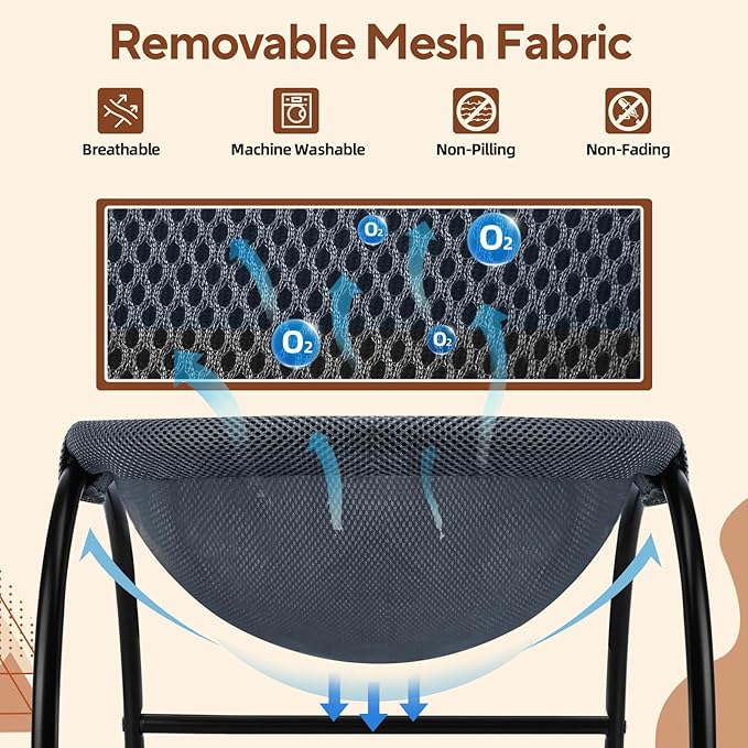 Raised Cat Hammock Bed, Standing Cat Cot with Washable Mesh, Pet Bed for for Kittens,Dark Blue