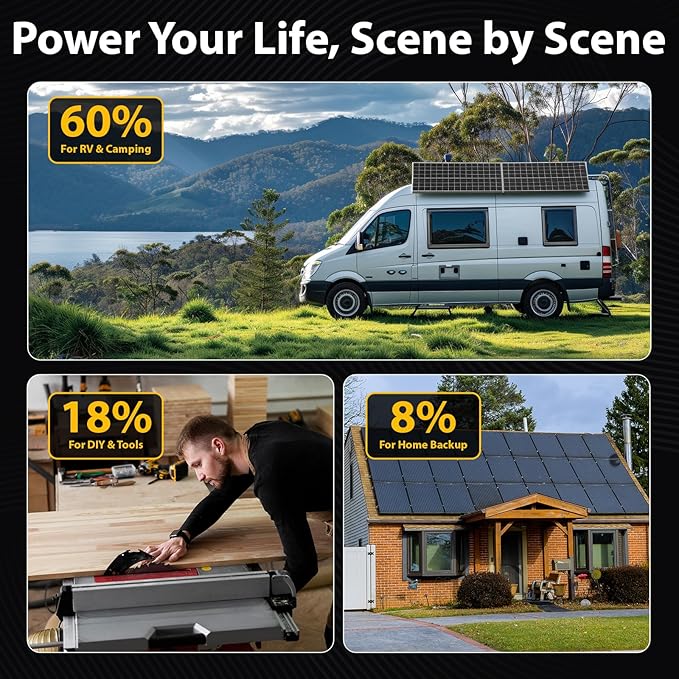 ECO-WORTHY 7.168KWH 800W Solar Panel Kit for RV Off Grid Complete System with 4PCS HPBC 200W Solar Panels, 3000W UPS Inverter Charger, 2PC 12.8V 280AH Lithium Batteries, 60A MPPT Controller Bluetooth