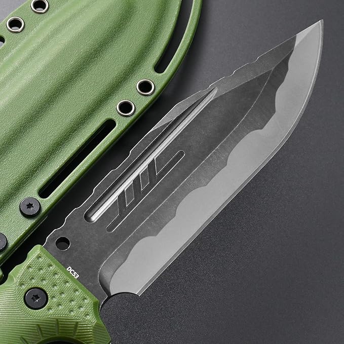 GTK8 Fixed Blade Knife DC53 Steel Blade Full Tang Nylon Fiberglass Handle EDC Tool Fixed Knifes for Outdoor Camping Hunting(green)