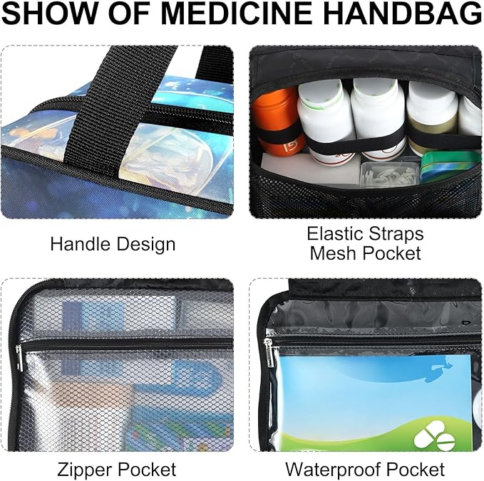 Fustylead Fantastic Jellyfish in The Sea Travel Pill Bottle Organizer Large Home Storage Medication Bag with Zipper for Vitamins, First Aid, Fish Oil, Medical Supplies