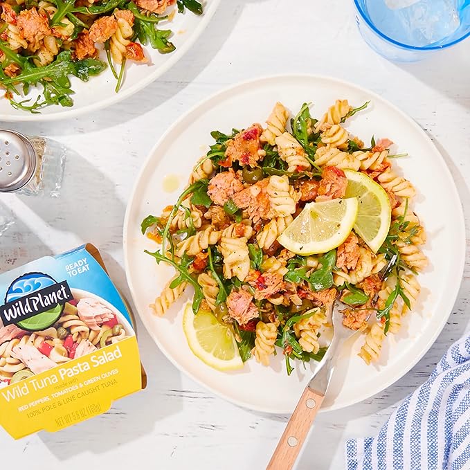 Wild Planet Ready-To-Eat Wild Tuna Pasta Salad With Organic Red Peppers, Tomatoes & Green Olives, 5.6oz (Pack Of 12)