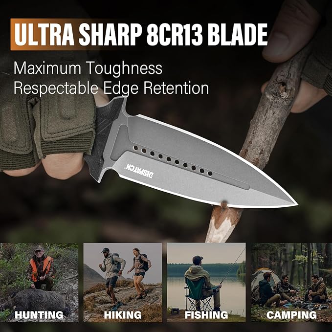 Dispatch Tactical Fixed Blade Knife, 3.89" 8Cr13Mov Steel Blade with Ergonomic G10 Handle, Full Tang Double Edge Survival Knives with Kydex Sheath Horizontal & Vertical for Outdoor Activities