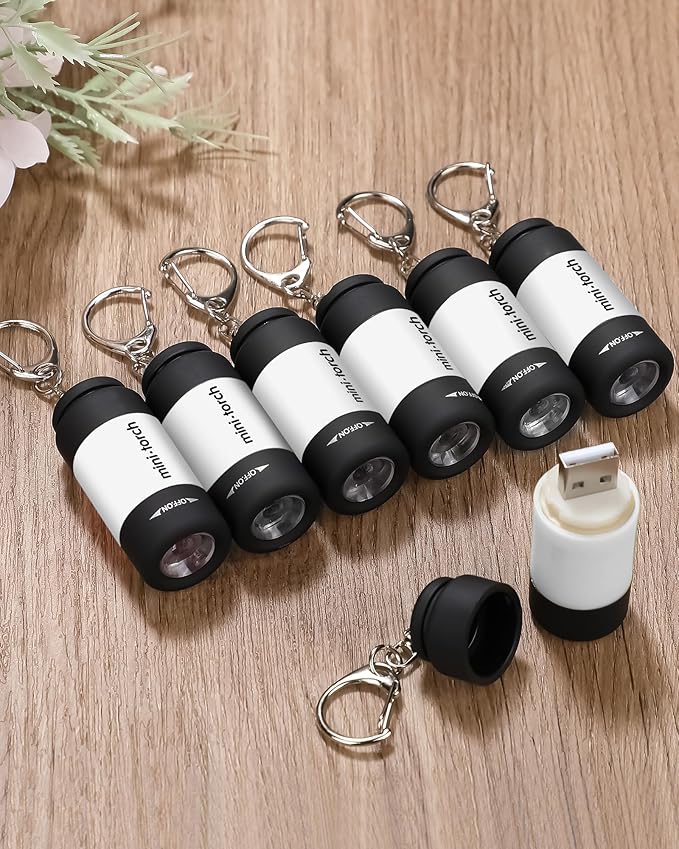 Mudder 12 Pieces Mini Keychain Flashlight Rechargeable Operation Christmas Bulk Plastic Small Torch Flashlight Handheld LED USB Rechargeable Waterproof for Camping Hiking Favor(White Light in White)