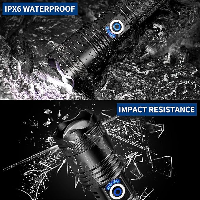 Rechargeable LED Flashlights High Lumens, 99,000 Lumens Super Bright Flashlights with 5 Modes, Waterproof Powerful Flash Light Multifunctional Flashlights for Home Emergencies Hiking(2 Pack)