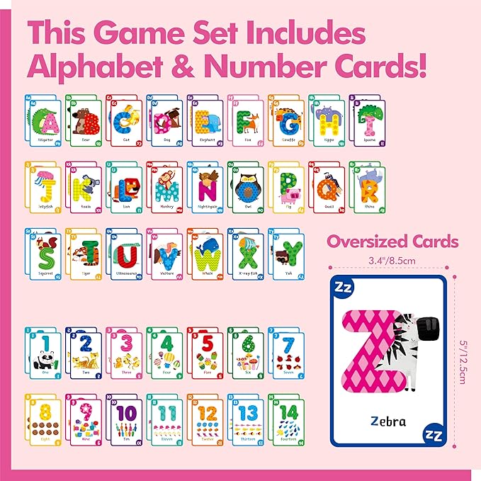 Go Fish Card Game, 80 Alphabet & Number Cards Oversize ABC 123 Memory Matching Game for Kids Learning, Party Game, Family Gathering, Game Night, Classroom Activities