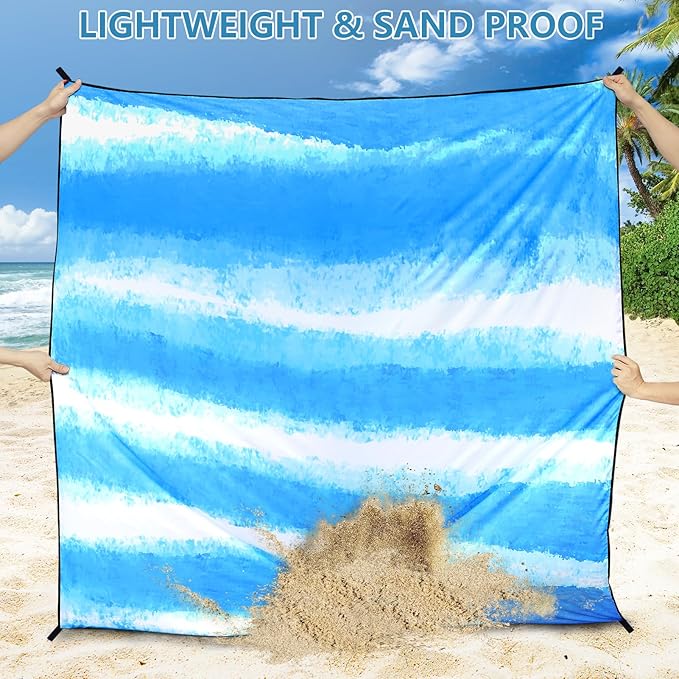 Beach Blanket Waterproof Sandproof Beach Mat 79" X 83"/10'x9'for 2-8 Adults Quick Drying Outdoor Picnic Mat Beach Accessories for Travel, Camping, Hiking