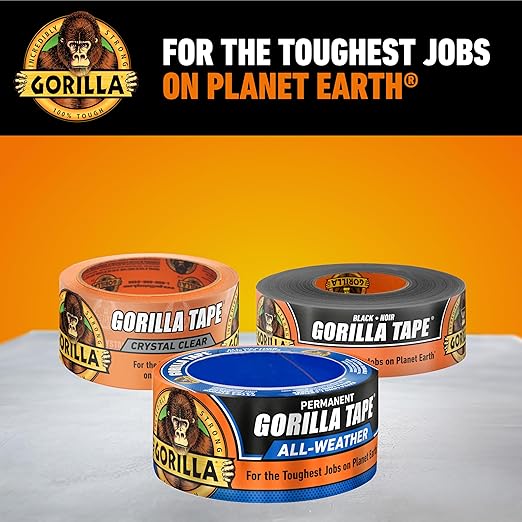 Gorilla All Weather Duct Tape, Black, 1.88" x 25 yd (Pack of 2) - UV and Temperature Resistant Waterproof Tape for Outdoor Repairs