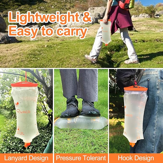 Ryaco Water Bag 2L Compatible with Sawyer Squeeze Water Filter, Outdoor Water Container, Water Filter Bag with Durable TPU Material Collapsible Hydration Canteens for Camping Hiking Cycling Fishing