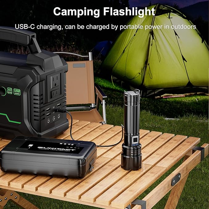 Flashlights High Lumens, Rechargeable Flashlight Led 2000 Lumen XHP70.2, Super Bright Flash Light, High Powered Handheld Flashlights for Emergency Camping Gift, IP67 Waterproof, Adjustable