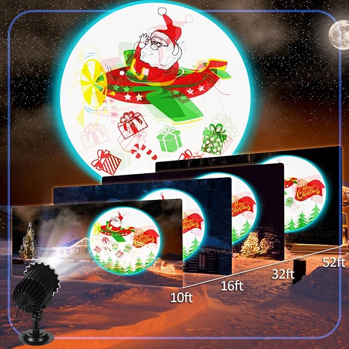 Christmas Santa Projector Light with 1 Film (4 Style) Slides LED Projector Lights Outdoor Reflectors Waterproof Landscape Decorative Lighting Projection Lamp for Party