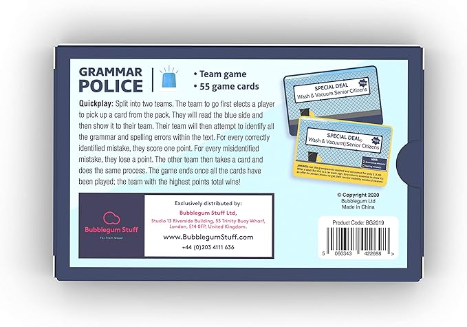 Grammar Police Game - Correct The Bad Grammar Flash Card Game - Fun Grammar Detective Game - Suitable for Family, Kids, Teenagers & Adults