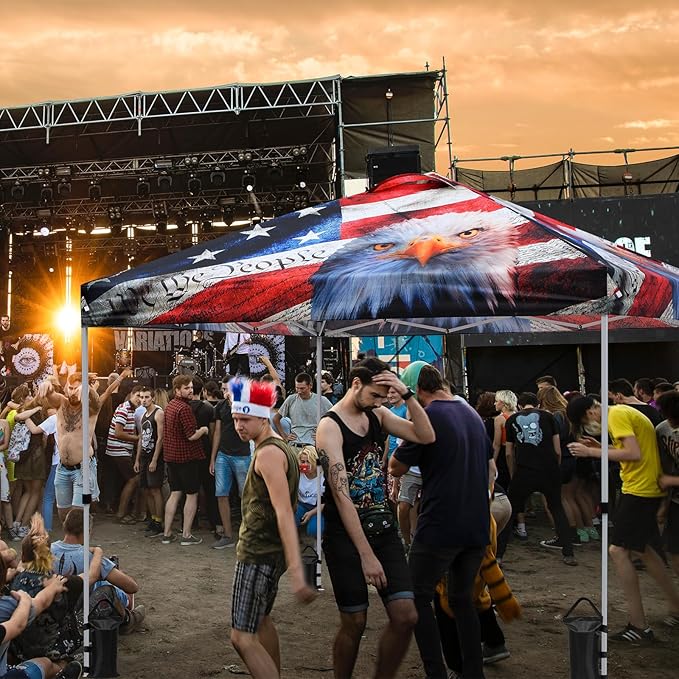 EAGLE PEAK Pop Up Canopy Tent with Wheeled Carry Bag, 8 Stakes, 4 Ropes, 4 Weight Bags, Easy Set Up Tent Canopy, 10x10 ft, 100sqft of Shade, American Icon