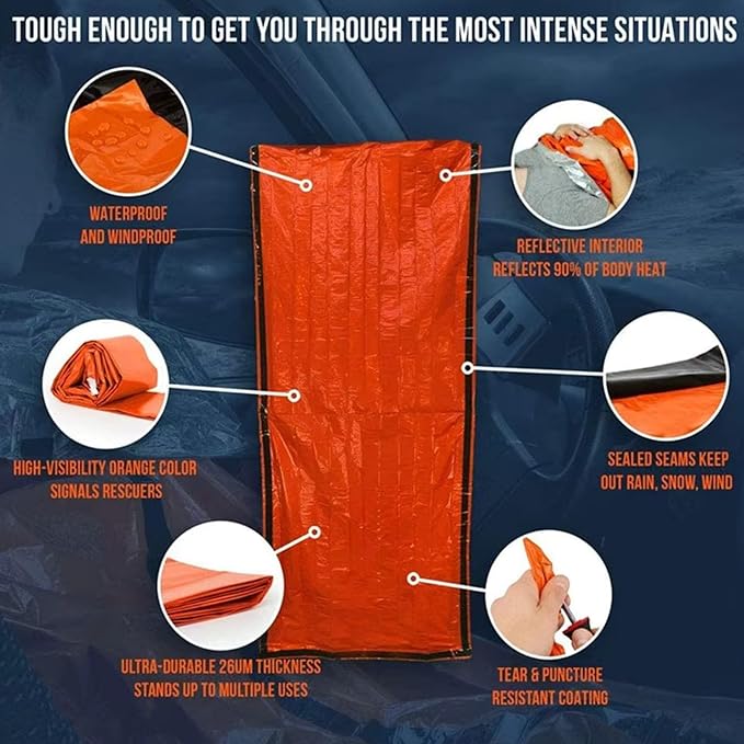 Emergency Sleeping Bags for Survival. Thermal Blanket Bivy Sack. Survival Bag. Emergency Go Bag Supplies. Cold Weather Protection from Exposure
