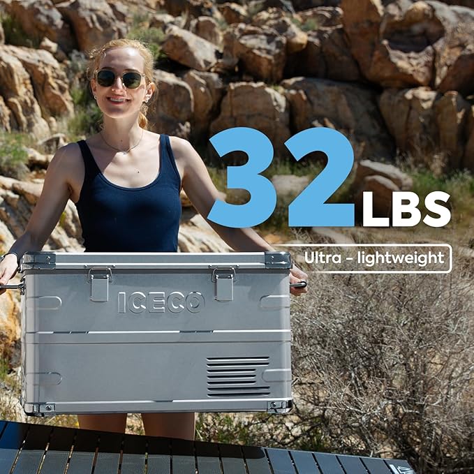 ICECO APL35 Dual Zone 12V Refrigerator, 35 Liters Light Duty Aluminum Portable Fridge, SECOP Nano Compressor, DC 12/24V, AC 110-240V, -4℉~68℉, for Outdoor, RV, Camping, Car Use (APL35+DC Cable)