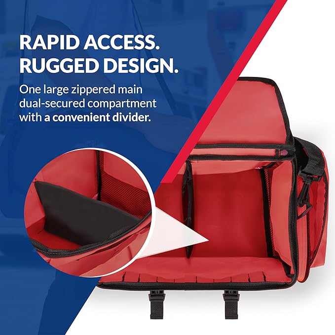 First Responder Trauma First Aid Kit Bag ??Fully Stocked Emergency Medical Kit for Workplace, Vehicle & Home ??OSHA & ANSI Compliant ??Portable ??Red