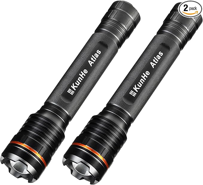 KunHe Heavy Duty 3D Cell LED Flashlights Large Aluminum Zoomable High Lumens 1200 LM Battery Powered Single Mode Flash Light- Big Flashlight for Home Emergency Power Outages Camping Car