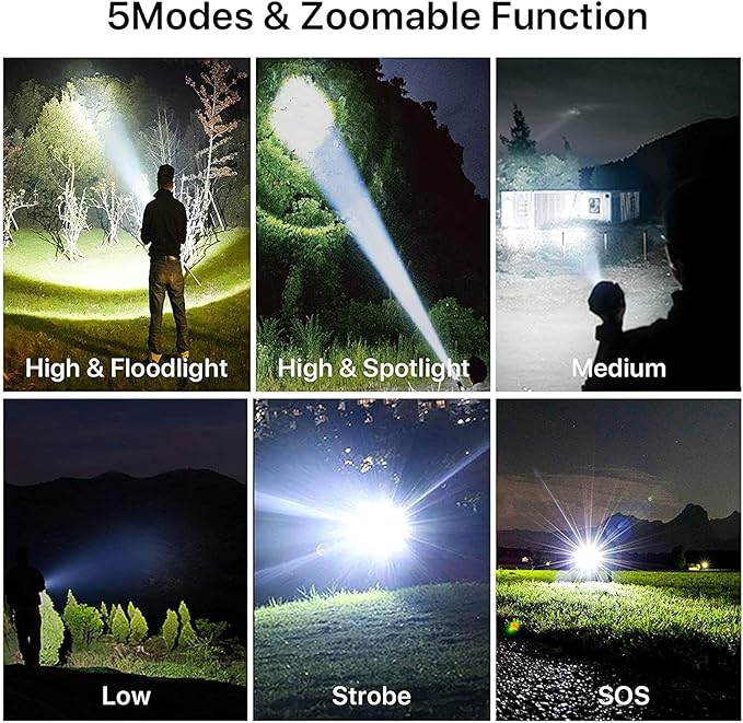 Rechargeable Flashlights High Lumens, 90000 Lumens Super Bright LED Flash Light, 5 Modes, IPX5 Waterproof Handheld Flash Light for Home, Emergencies, Camping