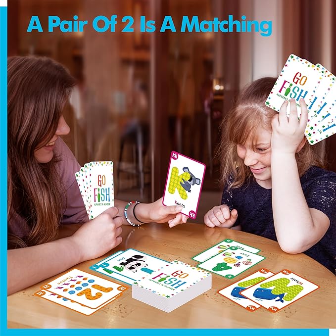 Go Fish Card Game, 80 Alphabet & Number Cards Oversize ABC 123 Memory Matching Game for Kids Learning, Party Game, Family Gathering, Game Night, Classroom Activities