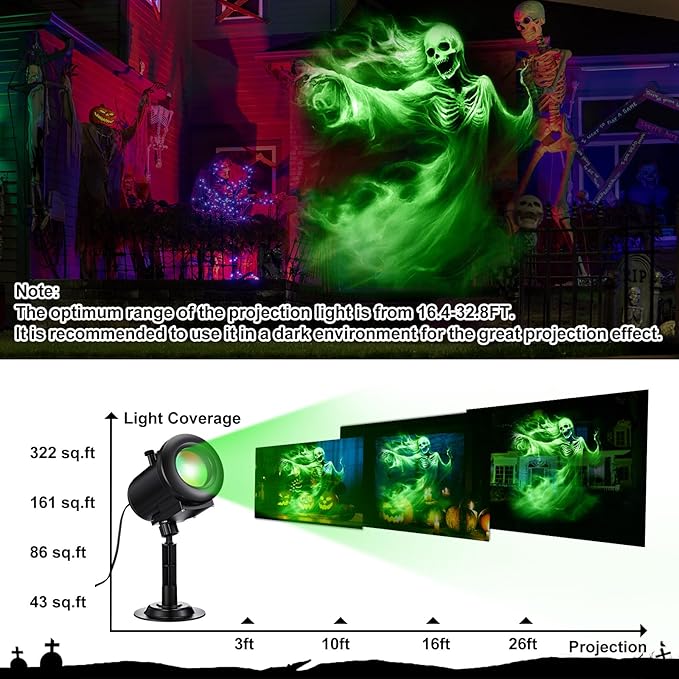 12 in 1 Halloween Projector Lights Outdoor 2025 Upgrade 3D Dynamic Window Indoor Decorations Skull Ghost Bats Witch Scary HD Patterns, 4 Colors, with Remote for Holiday House Garden Decor(Halloween)