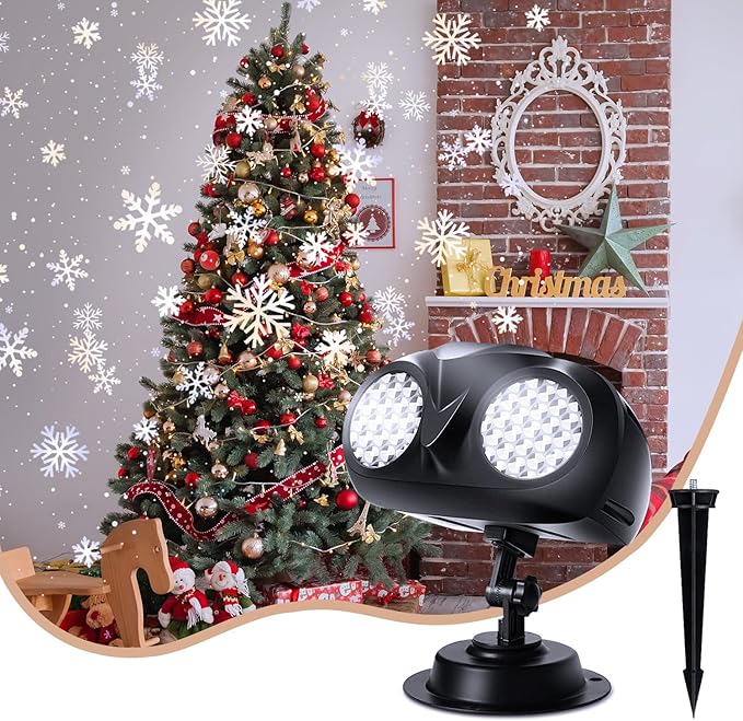 MILPROX Christmas Snowfall Projector Lights, Updated Double-tube Snowflake Projector Lamp, Larger Area Clearer Rotating Falling Snow Spots, Indoor Outdoor Holiday Decoration for Halloween Party Garden