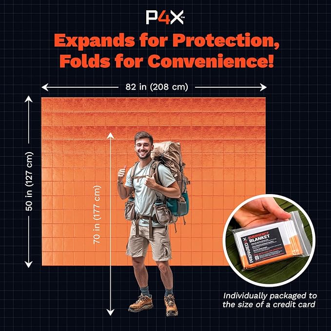PREPARED4X Mylar Blankets 8 Pack - Waterproof Emergency Blanket - Rip and Tear Resistant Survivalist Gear - Emergency Thermal Blanket for Outdoor Survival