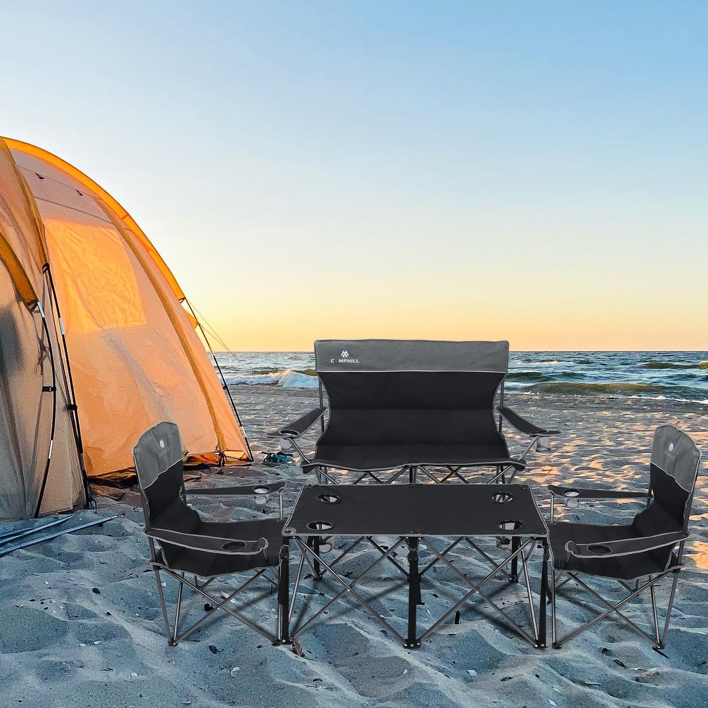 CAMPHILL Camping Chair Set of 4 - Outdoor Folding Chairs With Table, Heavy Duty Lawn Chair With Cup