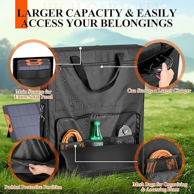 Bag for Portable Solar Panel 100w 200w,Waterproof Solar Panel Carrying Case Compatible with Jackery Solarsaga,Padded Travel Solar Protector Case with Accessory Pocket