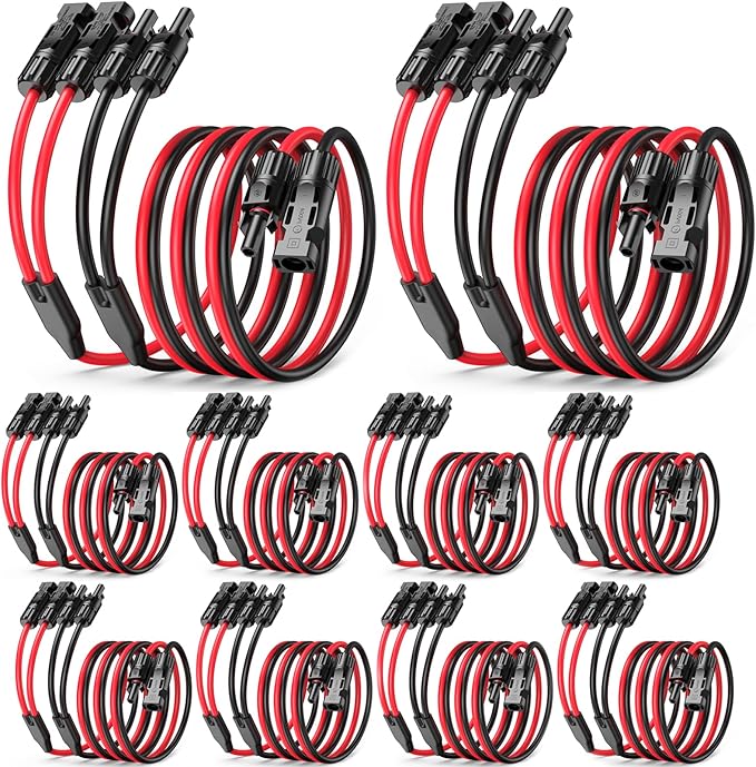 10 Pairs M/F+F/M Y-Branch Solar Connectors, 10.8FT 12AWG Solar Cable Parallel Adaptor with Female and Male Connectors