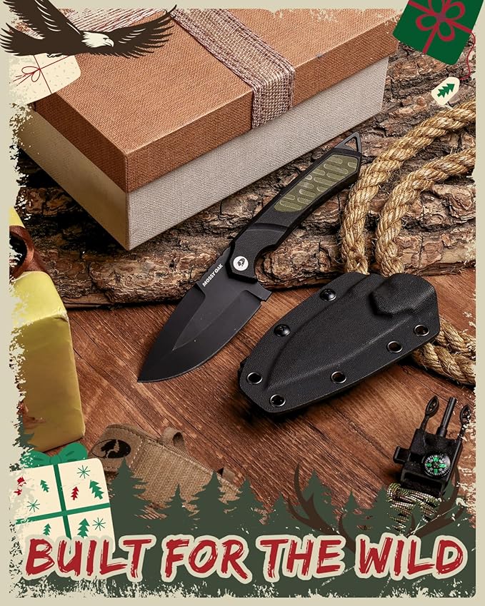 Mossy Oak 8 Inch Fixed Blade Knife with Kydex Sheath, D2 Steel Full Tang Outdoor Camping Knife, G10 Handle for Bushcraft, Survival, Camping, Hiking