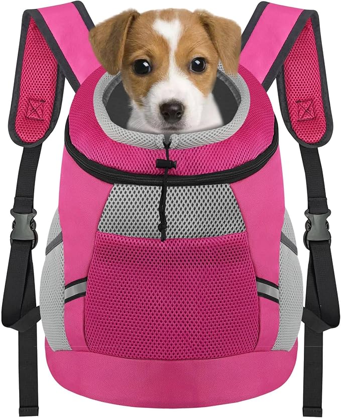 SMONT Dog Backpack Carrier Pet Lightweight Dog Carrier Backpack Small Dog Front Backpack Breathable Dog Carriers for Small Dogs with Safety Belt for Outdoor Hiking Travel Use S (2-7 lbs) Rose Red
