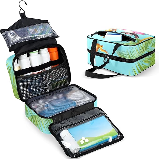 Fustylead Cute 3d Happy Panda Fox Raccoon at Pool Travel Medicine Organizer Bag Home Storage First Aid Kit Large Pill Case with Zipper for Pill Bottle, Vitamins, and Medical Supplies