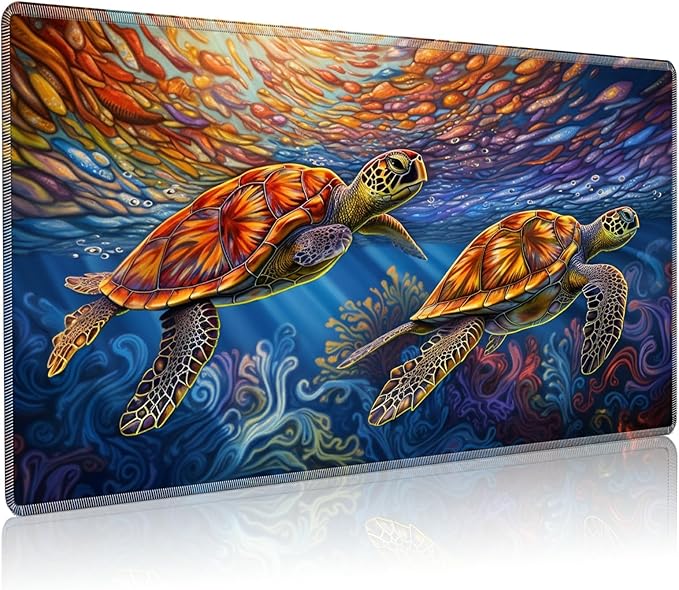 Playmat for MTG, 24 x 14 inches Game Play Mat for MTG TCG and Other Card Games, Trading Card Game Play Mat Desk Mats with Stitched Edges Non-Slip Base, Two Turtles Swirling