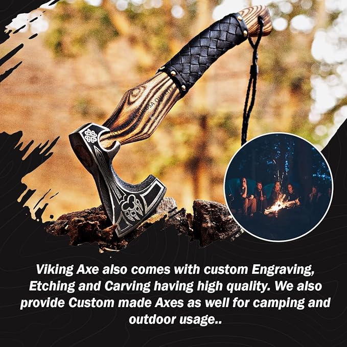 Custom Gift Forged Carbon Steel Viking Axe with Rose Wood Shaft, Viking Bearded Camping Axe & Hatchet, Best Birthday Gift for Him, 18 Inches (Valhalla Axe)