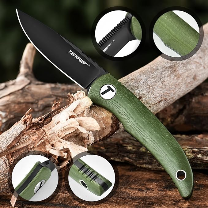 TONIFE Nova 2.68'' Blade Mini Neck Knife Full Tang Fixed Blade Knife with Kydex Sheath and Adjustable Paracord Lanyard for Camping Outdoor Survival Tool (Green+Black Titanium)
