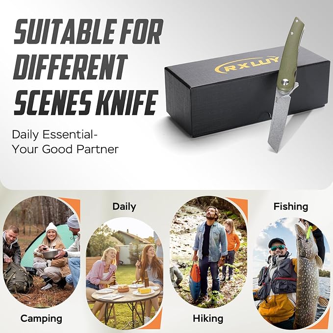 Folding Pocket Knife, 2.79??14C28N Steel Blade Micarta Handle Flipper Liner Lock Small Praxis EDC Folding Knife, Sharp Camping Outdoor Survival Knives for Men Women (Green)