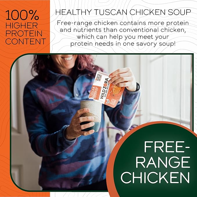 Wild Zora Instant Keto-Friendly Soups Tuscan Chicken 8-pack Broth Made with Free-Range Chicken, and Vegetables, Gluten-Free, Low Carb, No Added Sugar, Flavorful Pantry Staples - 0.5oz/13g