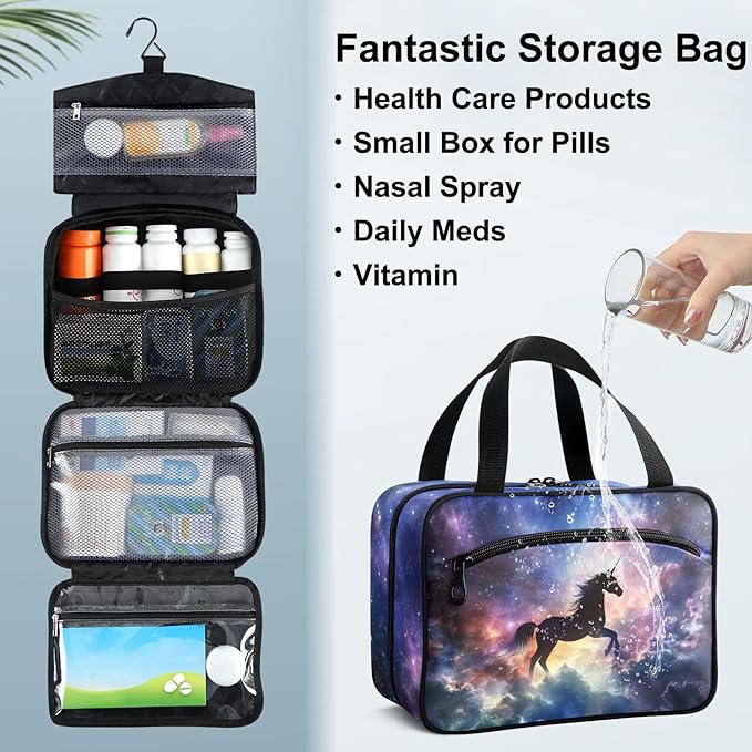 Fustylead Beautiful Unicorn Silhouette in Galaxy Nebula Cloud Large Medicine Bag Travel Pill Bottle Organizer with Zipper, Empty First Aid Bag for Camping Hiking Outdoors