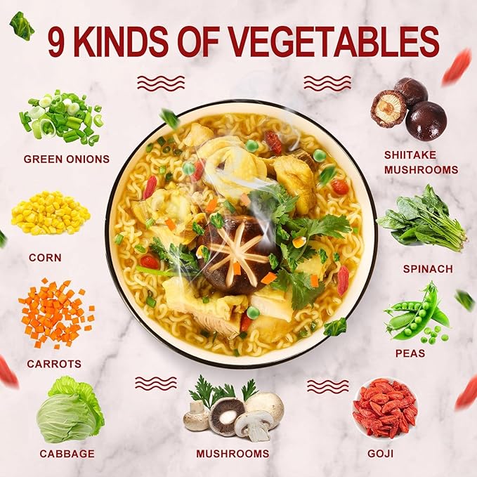 15Oz Freeze Dried Ramen Toppings Goji Vegetable Mix- 9 All Natural Dehydrated Veggies with Goji Berries, Non Additive, Dry Vegetable Mixed for Noodles, Soups, Camping, and Emergency Food