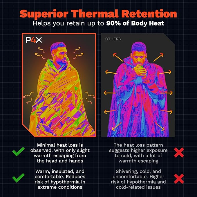 PREPARED4X Mylar Blankets 8 Pack - Waterproof Emergency Blanket - Rip and Tear Resistant Survivalist Gear - Emergency Thermal Blanket for Outdoor Survival