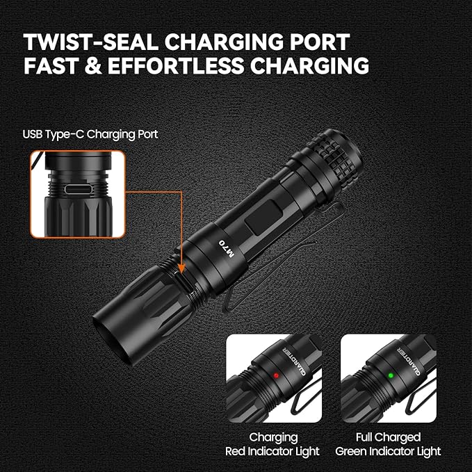 M70 EDC Flashlight 1100 Lumens, USB-C Rechargeable Pocket Light with Clip, 5 Modes Compact LED Light for Camping, Hiking, Emergency (Black)