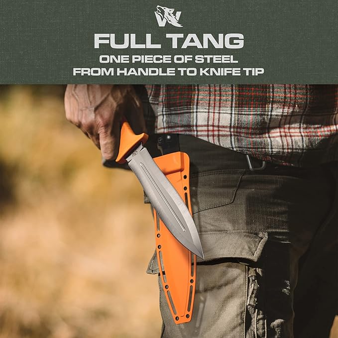 W-SowCatcher Fixed Blade Knife with Sheath - Large Hunting Knife made of D2 steel - Big Fixed Blade Double Edge Knife with TPE Handle