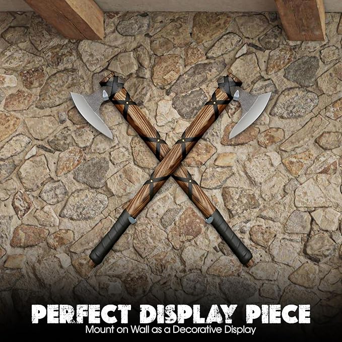 Pair of Ragnar Lothbrok Viking Axes – Hand-Forged High Carbon Steel Norse Bearded Axes Handcrafted Ash Wood Handles | Perfect Viking Gifts for Men | Antique Pair