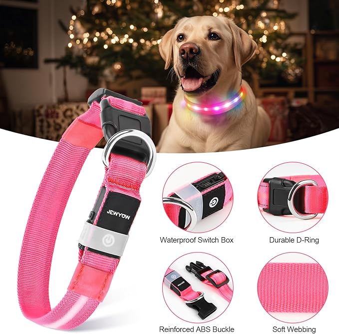 LED Dog Collar, Light Up Dog Collar, USB Rechargeable - Brightest Dog Lights for Night Walking, 6 Light Modes, Adjustable for Dog Safety(Small, Candy Pink)