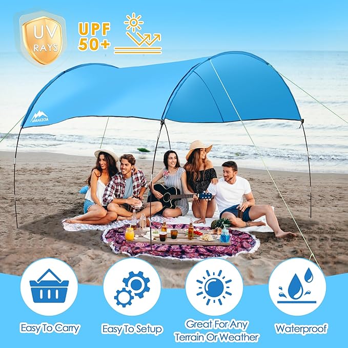 10'*8.8'*7.2' Beach Shade Tent, Enlarged Size, with UPF50+ Protection, Windproof and Waterproof, Suitable for Beach, Lake, Picnic and Outdoor Many Scenes