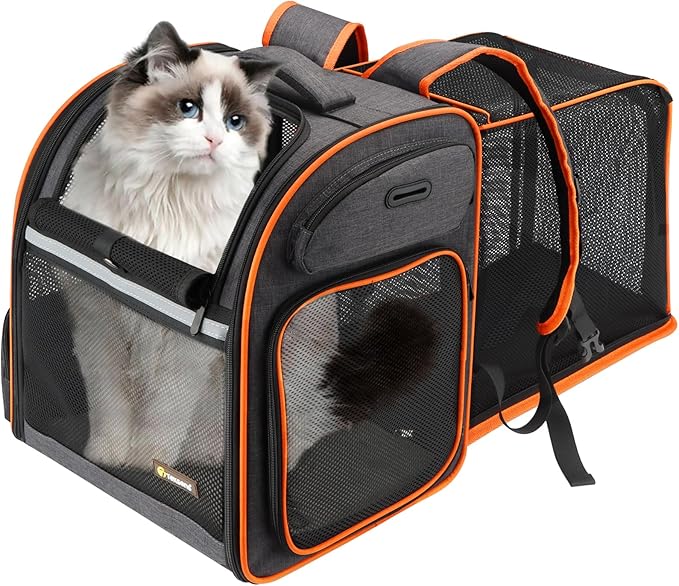Texsens Cat Backpack Expandable Pet Carrier - Pet Backpack Carrier for Medium Cats and Small Dogs - Great for Travel, Hiking & Outdoor Activities