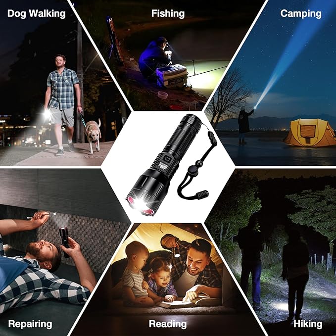 Rechargeable Flashlights High Lumens 990,000L (2Packs), Super Bright LED Handheld Tactical Flash Light, Battery Powered Strong Flashlight with USB C, 3 Modes, Zoomable, USB Output for Home, Emergency
