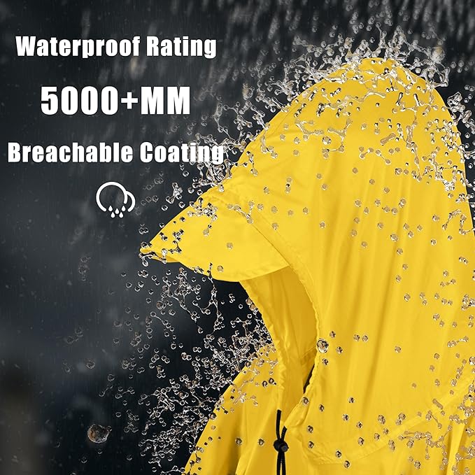 Coralrain Hooded Rain Poncho Lightweight Waterproof Unisex Raincoat Jacket with Pocket for Men Women Adult