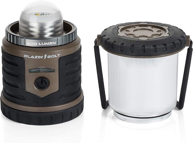 Blazin Bolt Rugged USB Rechargeable Lantern | 12000mAh Power Bank | 600 Lumen | 500 Hours of Light | 6 Modes | Camping, Emergency, Power Outage, Storm, Blizzard, Hurricane Survival