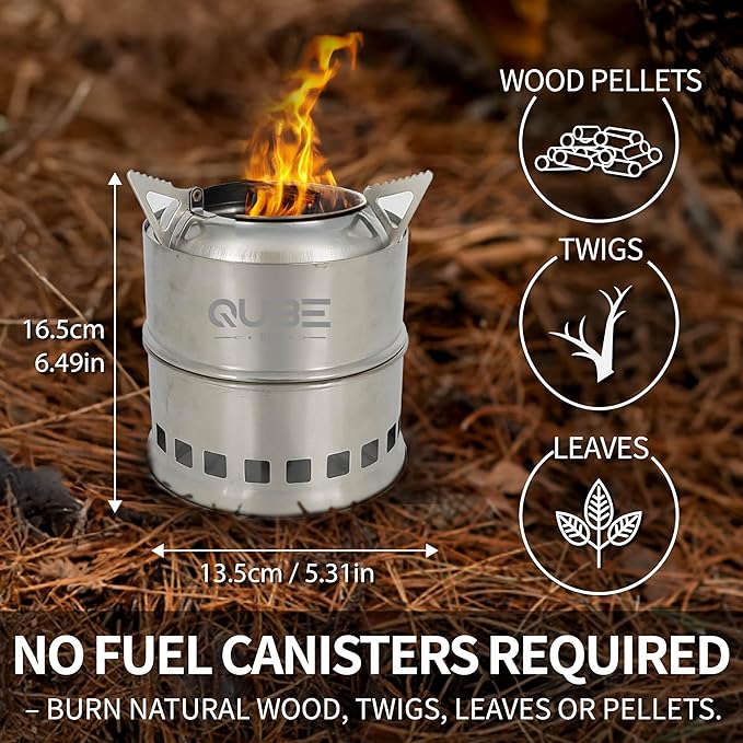 Portable Camping Stove with 3 Fire Starters ??Stainless Steel Wood Burning Mini Camp Stove, Foldable with Carry Bag, for Backpacking, Hiking, Traveling, Emergency, Outdoor BBQ, and Picnic